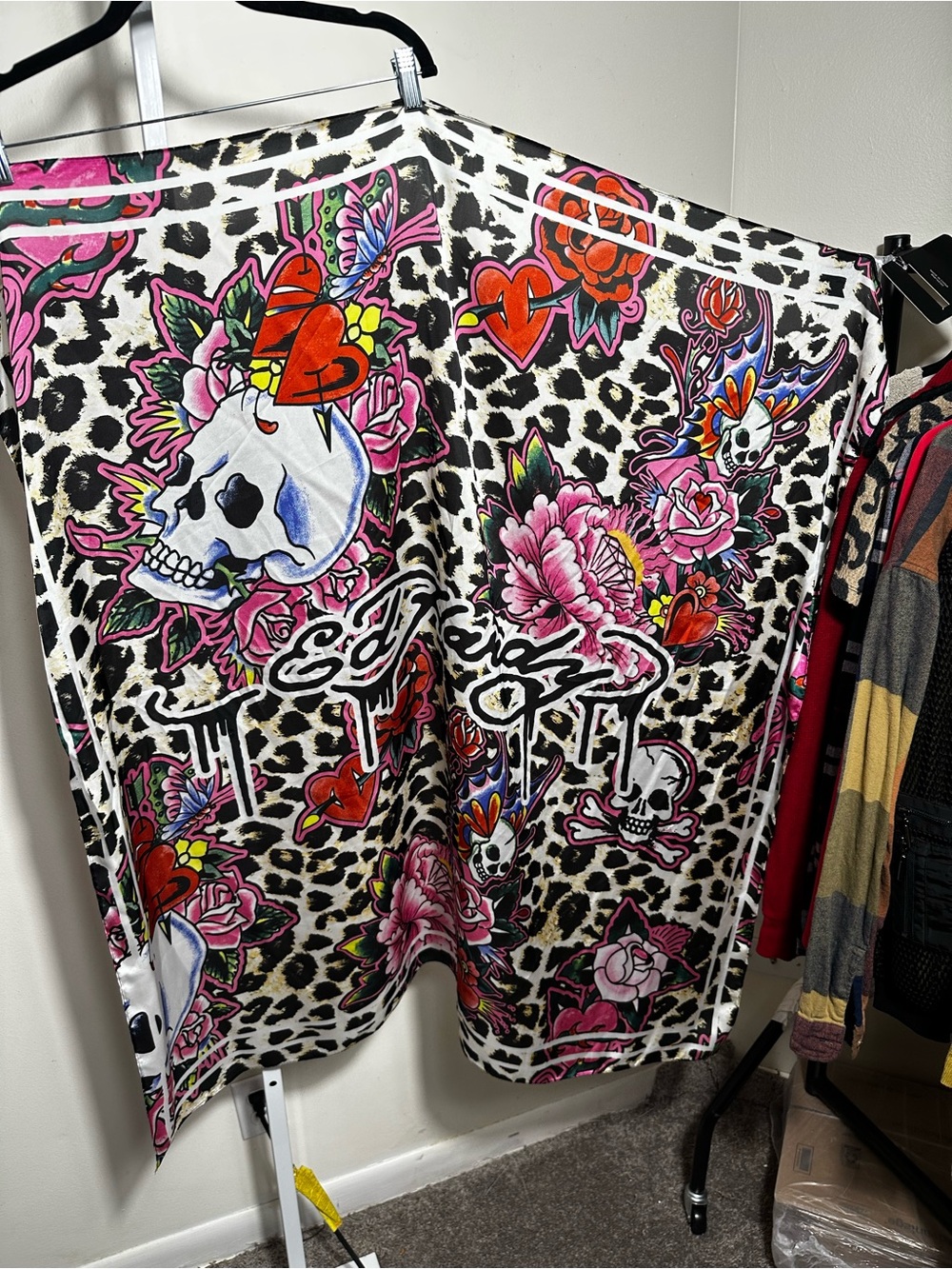 M7. Ed Hardy Skull Rose Leopard Print 4-Way Scarf Wrap Y2K Tattoo NWT